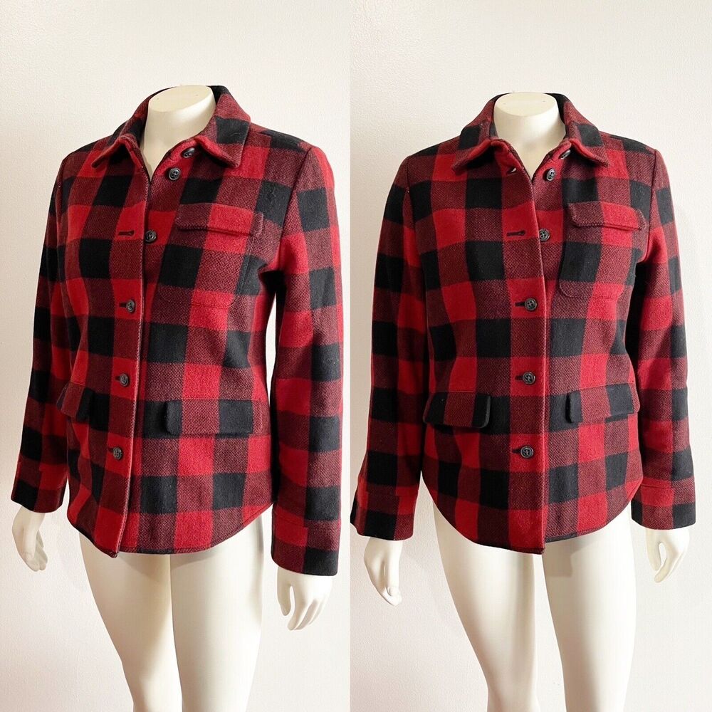 J.Crew Buffalo Plaid Wool Sherpa Lined Jacket Black and Red Size 0